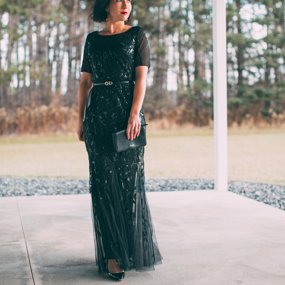 Floral Sequin Print Fishtail Tulle Dress